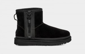 Black Ugg Classic Mini Zipper Tape Logo Women's Boots | South Africa-6102985