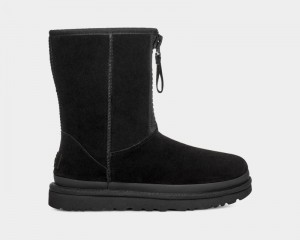 Black Ugg Classic Short Zipper Tape Logo Women's Boots | South Africa-7349561