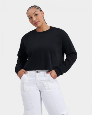 Black Ugg Delylah Long Sleeve Crop Women's Tops | South Africa-2587096