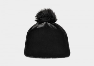 Black Ugg Faux Fur W Pom Women's Beanie | South Africa-7340561