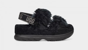 Black Ugg Fluff Sugar Women's Sandals | South Africa-3617459