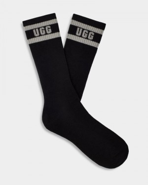 Black Ugg Lathan Logo Crew Men's Socks | South Africa-7259146