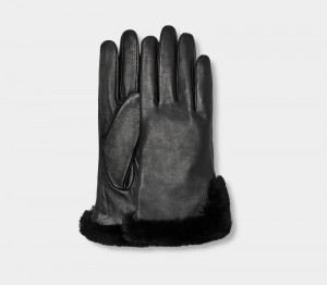 Black Ugg Leather Sheepskin Vent Women's Gloves | South Africa-3498716