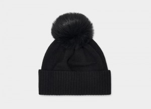 Black Ugg Pryce Rib Knit Pom Women's Hats | South Africa-0754183