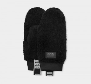 Black Ugg Sherpa W Logo Tape Women's Mittens | South Africa-3615789