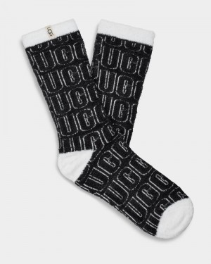 Black / White Ugg Leslie Graphic Crew Women's Socks | South Africa-3241806