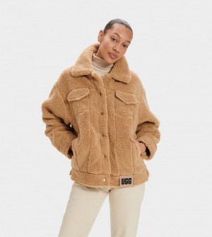 Brown Ugg Frankie Sherpa Trucker Women's Jackets | South Africa-8751260