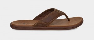 Brown Ugg Seaside Leather Men's Flip Flops | South Africa-5194630