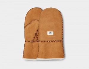 Brown Ugg Sheepskin With Stitch Kids' Mittens | South Africa-3817962