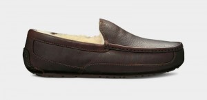 Dark Brown Ugg Ascot Leather Men's Slippers | South Africa-6135907