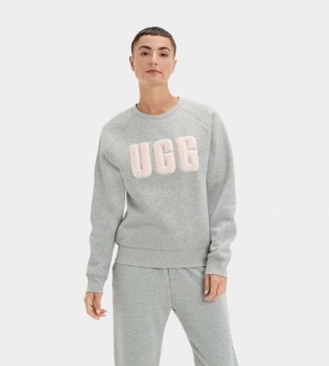 Grey Ugg Madeline Fuzzy Logo Crewneck Women's Sweatshirts | South Africa-5279463