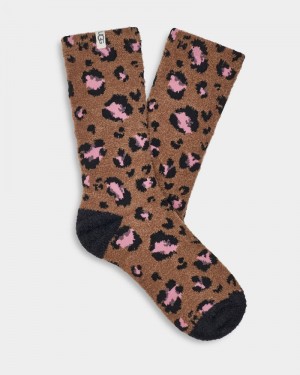 Leopard Ugg Leslie Graphic Crew Women's Socks | South Africa-3708154