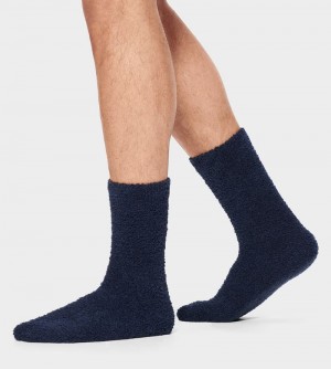 Navy Ugg Fincher Ultra Cozy Crew Men's Socks | South Africa-4182936