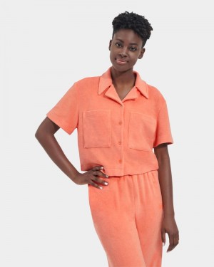 Orange Ugg Saniyah Short Sleeve Buttondown Women's Shirts | South Africa-8294306