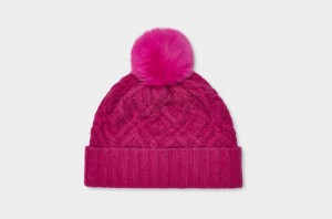 Pink Ugg Desmond Cable Knit Pom Women's Hats | South Africa-2450987