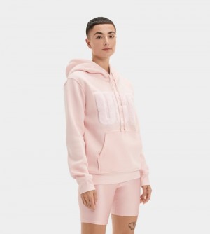 Pink Ugg Rey Fuzzy Logo Women's Hoodie | South Africa-7961052