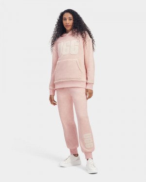 Pink White Ugg Daylin Bonded Fleece Logo Women's Pants | South Africa-3210864