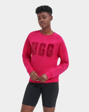 Pink / Dark Red Ugg Madeline Fuzzy Logo Crewneck Women's Sweatshirts | South Africa-9853472