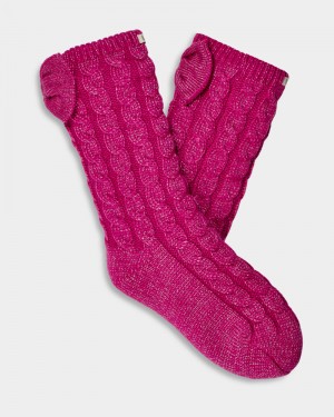 Pink / Silver Ugg Laila Bow Fleece Lined Women's Socks | South Africa-5901627