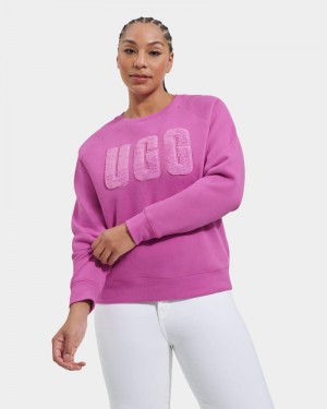 Purple Ugg Madeline Fuzzy Logo Crewneck Women's Sweatshirts | South Africa-6398145