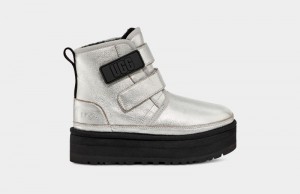 Silver Metal Ugg Neumel Platform Leather Kids' Boots | South Africa-5218973