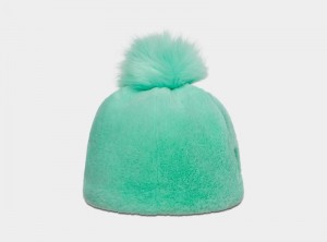 Turquoise Ugg Faux Fur W Pom Women's Beanie | South Africa-0628945