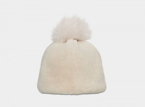 White Ugg Faux Fur W Pom Women's Beanie | South Africa-4356928