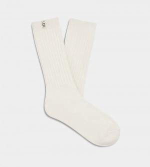 White Ugg Rib Knit Slouchy Crew Women's Socks | South Africa-2674589