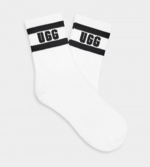 White / Black Ugg Dierson Logo Quarter Women's Socks | South Africa-5120967