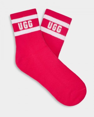 White / Pink Ugg Dierson Logo Quarter Women's Socks | South Africa-2160478