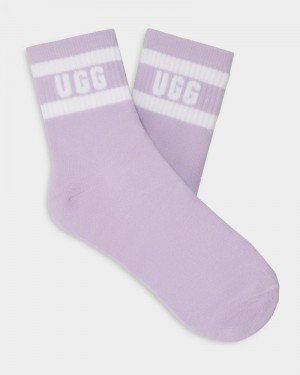 White / Purple Ugg Dierson Logo Quarter Women's Socks | South Africa-5082197