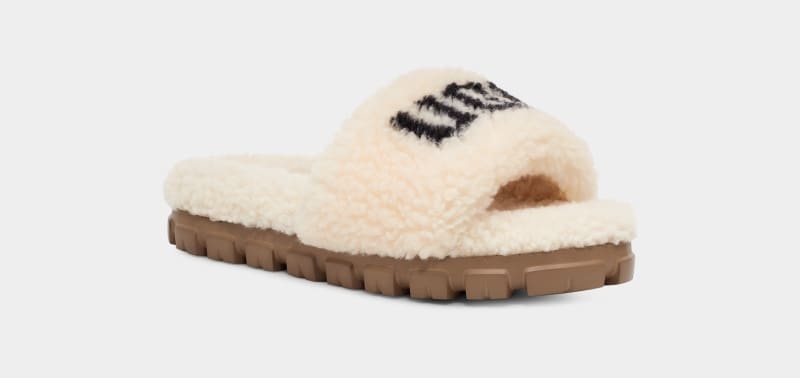 Beige Ugg Cozetta Curly Graphic Women's Slippers | South Africa-3827901