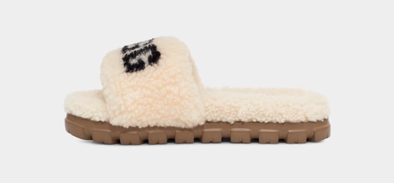 Beige Ugg Cozetta Curly Graphic Women's Slippers | South Africa-3827901