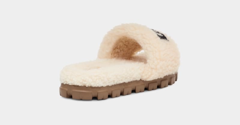 Beige Ugg Cozetta Curly Graphic Women's Slippers | South Africa-3827901