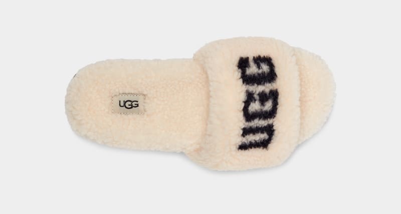 Beige Ugg Cozetta Curly Graphic Women's Slippers | South Africa-3827901