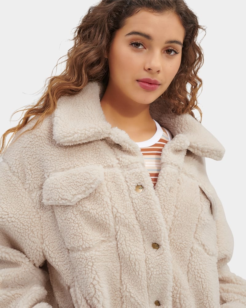 Beige Ugg Frankie Sherpa Trucker Women's Jackets | South Africa-5462903