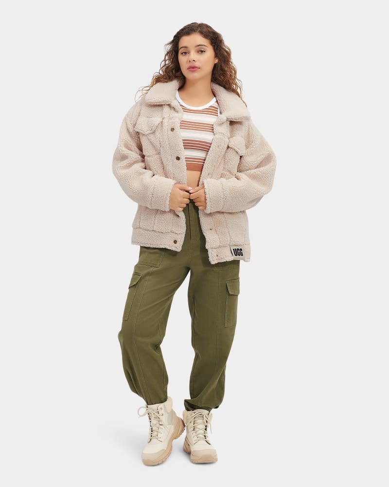 Beige Ugg Frankie Sherpa Trucker Women's Jackets | South Africa-5462903