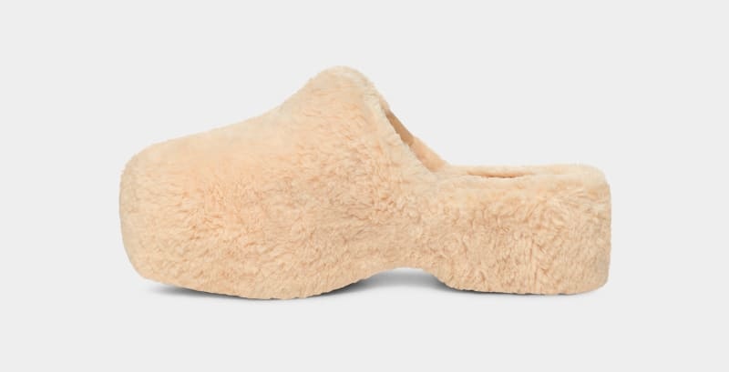 Beige Ugg Fuzz Sugar Clog Women's Clogs | South Africa-1604389