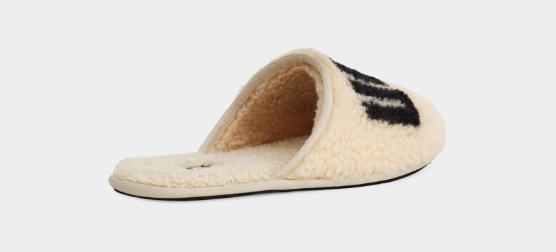 Beige Ugg Scuff Curly Graphic Men's Slippers | South Africa-4032819