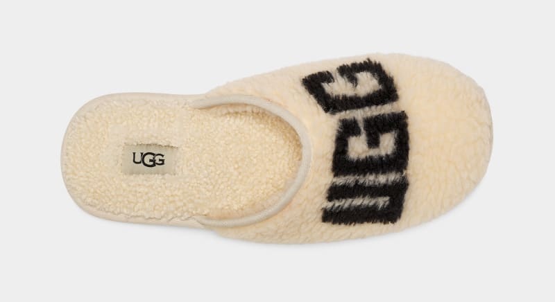 Beige Ugg Scuff Curly Graphic Men's Slippers | South Africa-4032819