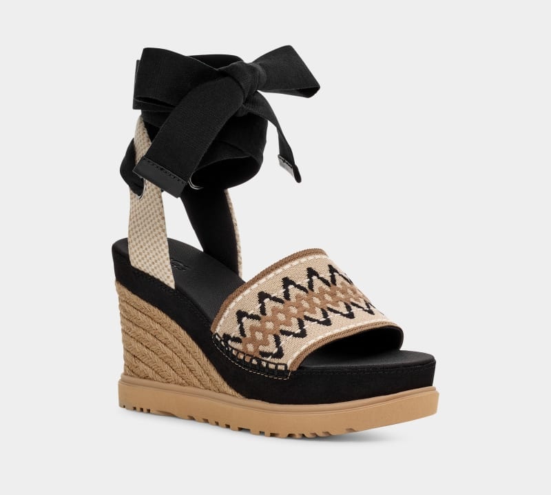 Black Ugg Abbot Ankle Wrap Women's Sandals | South Africa-9284736