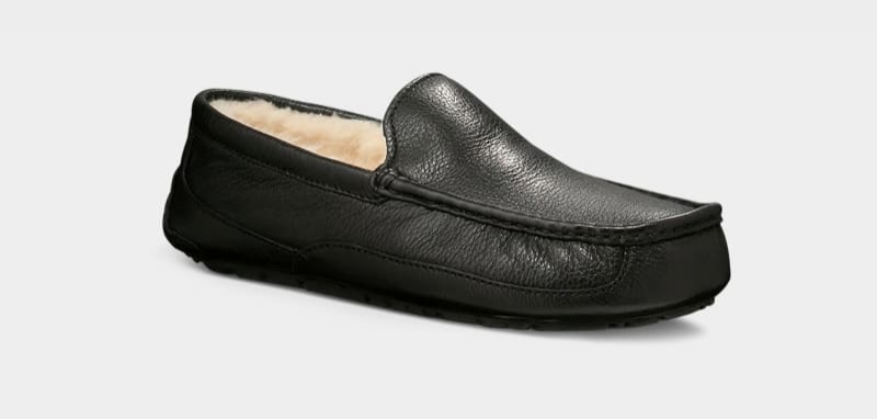 Black Ugg Ascot Leather Men's Slippers | South Africa-8957136