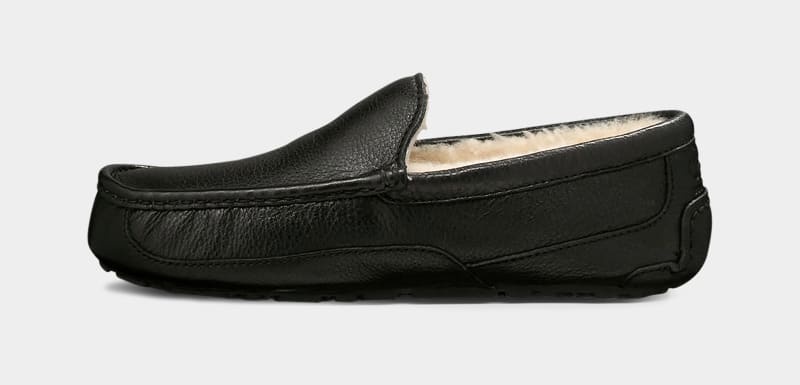 Black Ugg Ascot Leather Men's Slippers | South Africa-8957136