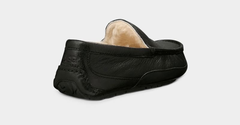 Black Ugg Ascot Leather Men's Slippers | South Africa-8957136