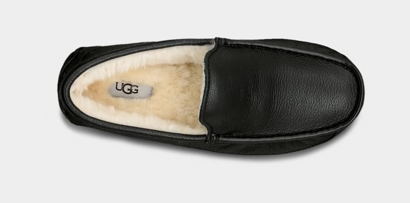 Black Ugg Ascot Leather Men's Slippers | South Africa-8957136