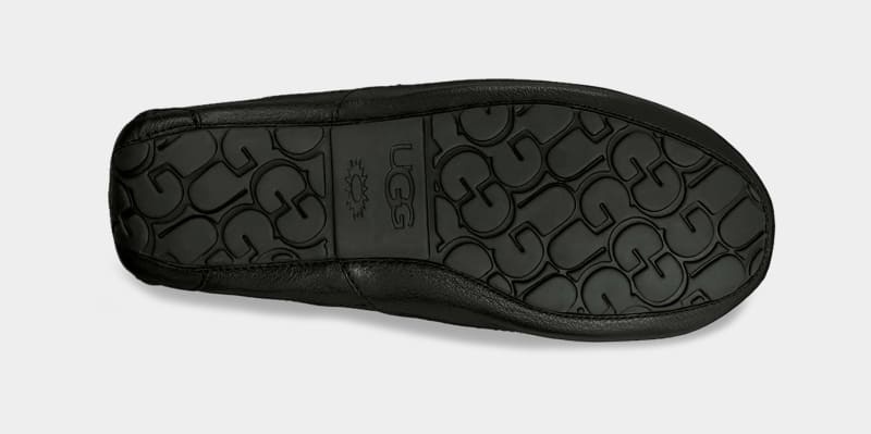 Black Ugg Ascot Leather Men's Slippers | South Africa-8957136