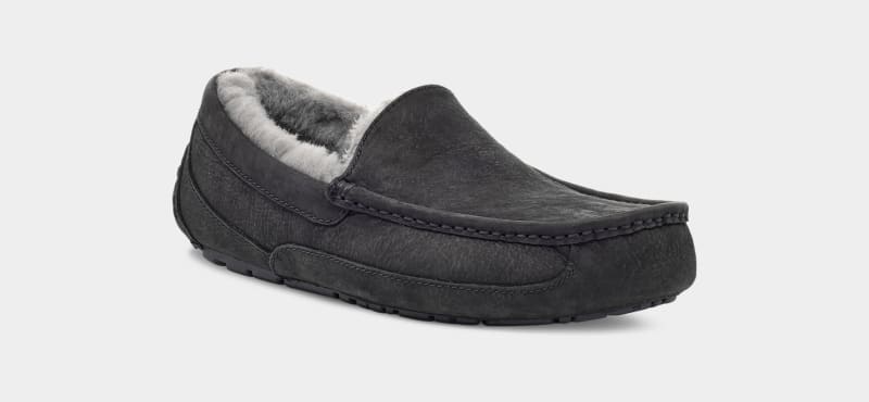 Black Ugg Ascot Matte Leather Men's Moccasins | South Africa-7841236