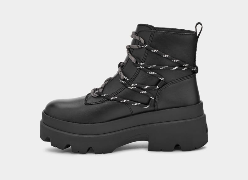 Black Ugg Brisbane Lace Up Women's Ankle Boots | South Africa-7821530