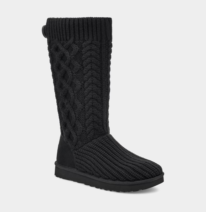 Black Ugg Classic Cardi Cabled Knit Women's Boots | South Africa-2746853