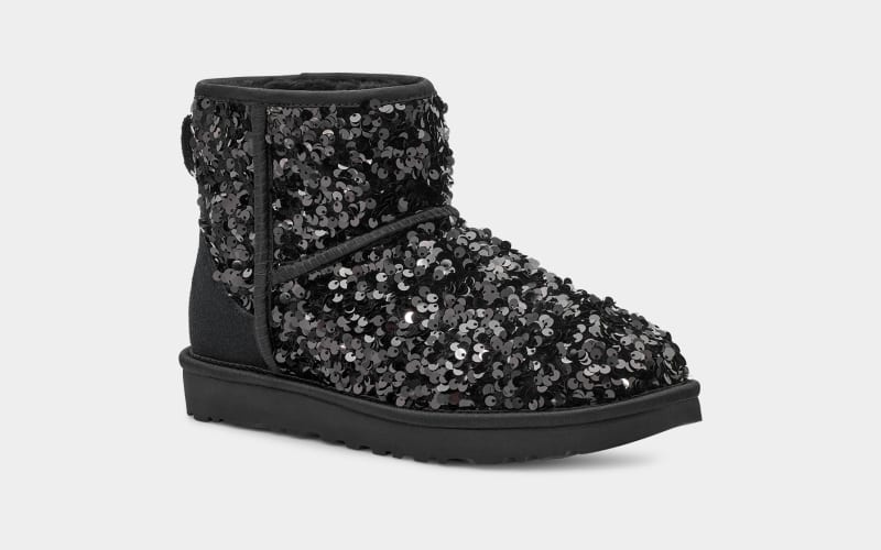 Black Ugg Classic Mini Chunky Sequin Women's Boots | South Africa-3476892